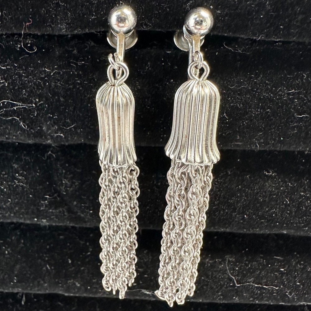 A&Z Womens Tassel Earrings OS Silver 925 Sterling Silver Vintage Screw Back